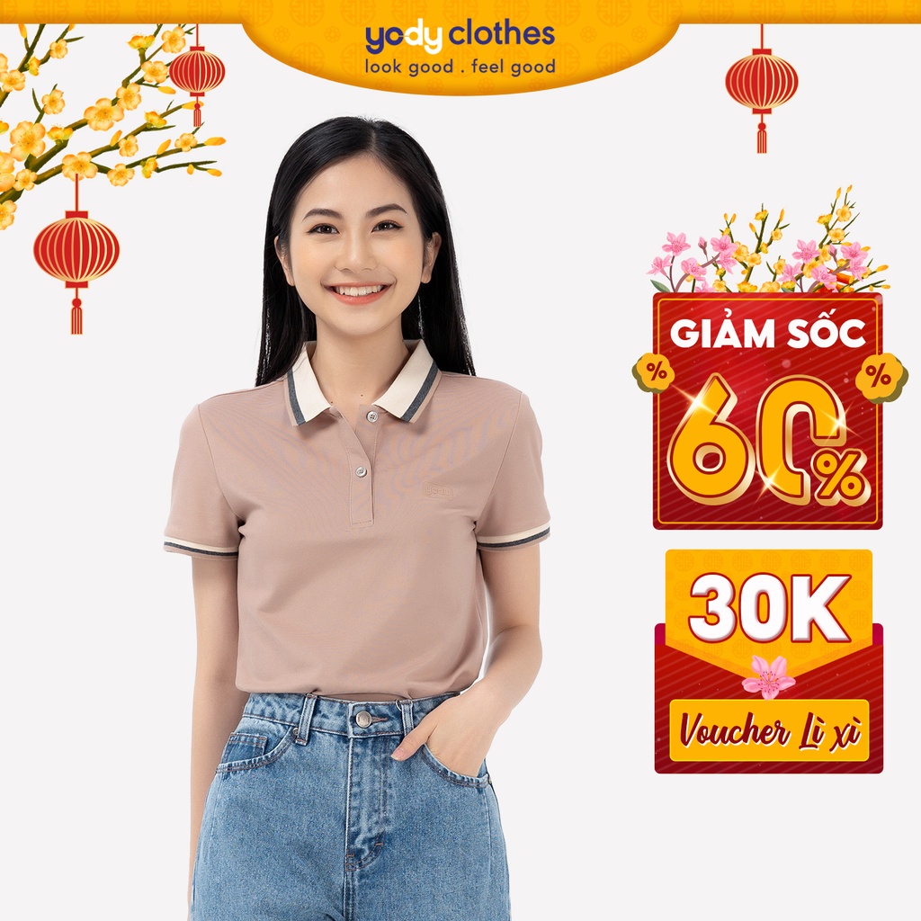 Áo thun polo nữ YODY thun cao cấp ngắn tay có cổ chất liệu cotton thoáng