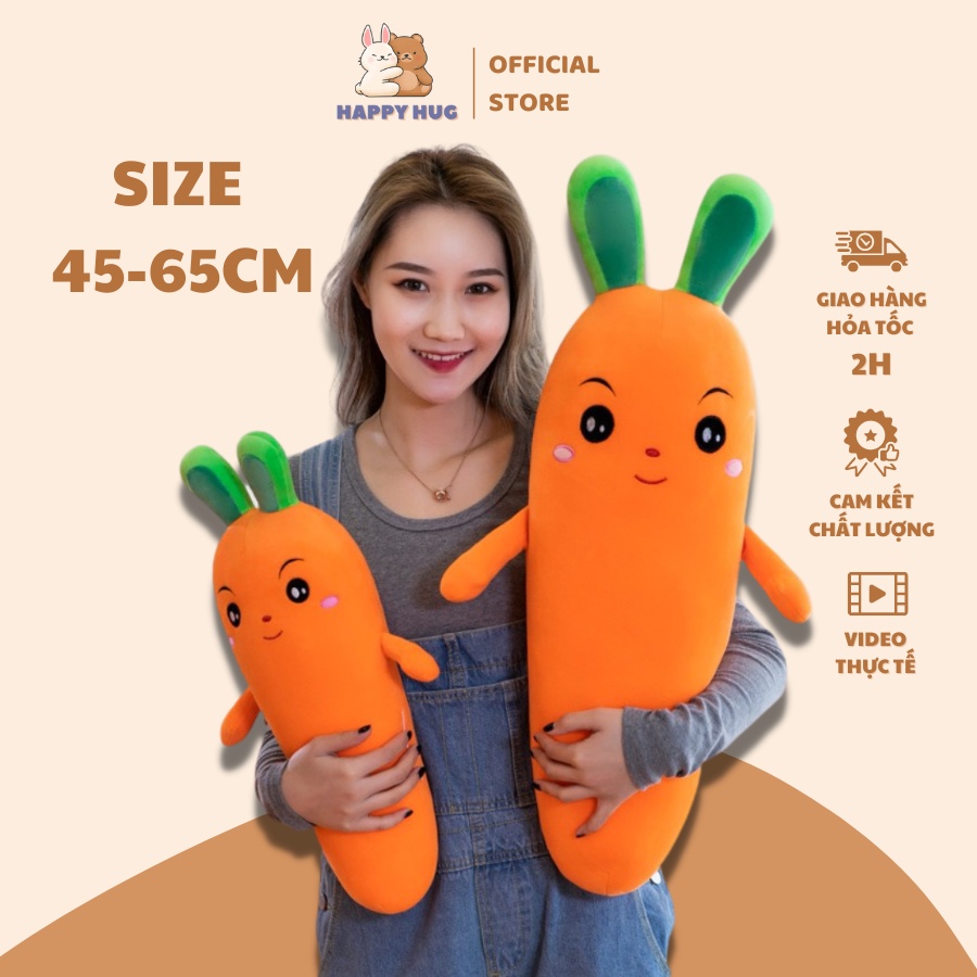 Gối ôm hình củ cà rốt cảm xúc dễ thương SIZE 45-65CM, thú nhồi bông cao cấp - Happy Hug ( Shop giao biểu cảm ngẫu nhiên)