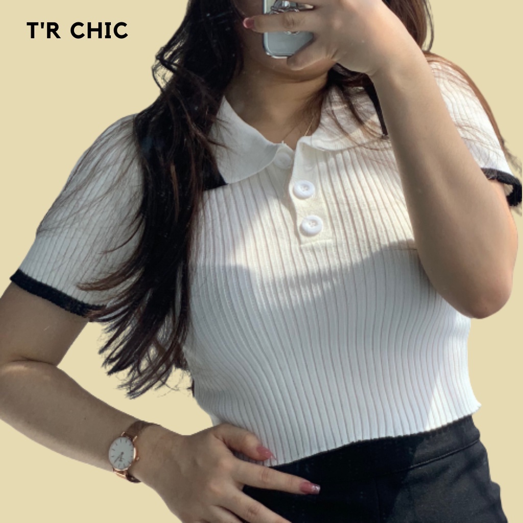 Áo Thun Len Nữ Polo Croptop Tay Ngắn Dáng Ôm Body Cổ Sơ Mi