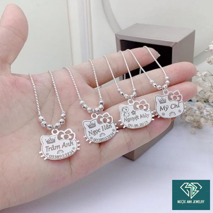 Dây chuyền nữ bạc, vòng cổ nữ bạc Mặt Mèo Kittyy, khắc tên bé và sđt bố mẹ, Dễ Thươngg
