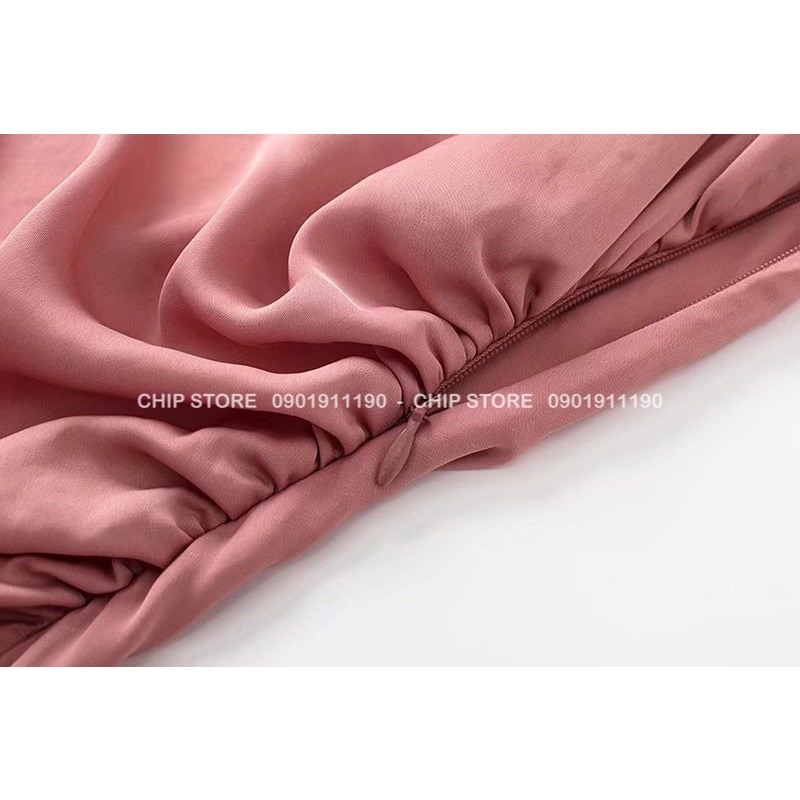 VÁY PHA LỤA NHÚN HÔNG ZARA XUẤT DƯ XỊN HỒNG ĐẤT SANG CHẢNH