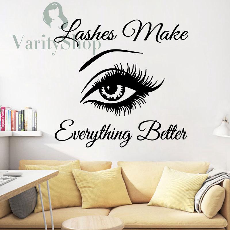 Wall Sticker Room Self Adhesive Vinyl Black DIY Eye Lashes Quote Home Decoration Art Waterproof Removable 55*57cm