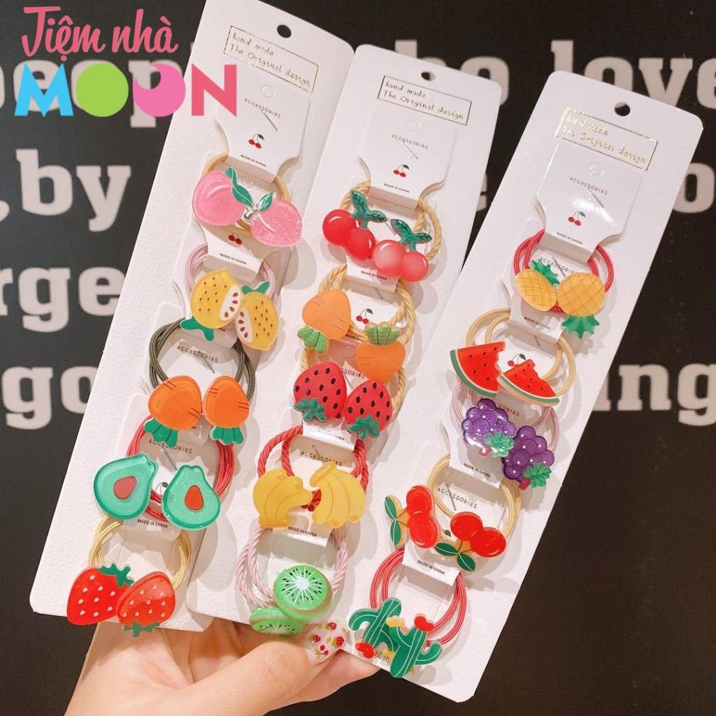 Set 10 dây cột tóc cho bé hoạ tiết hoa quả siêu dễ thương