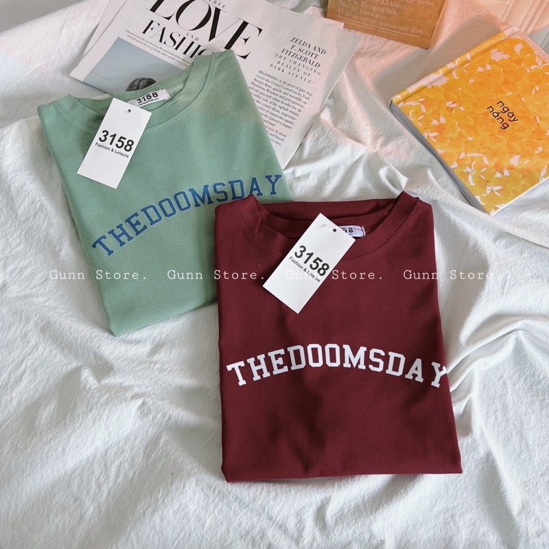 Áo Thun 3158 In Chữ THEDOOMSDAY Form Rộng Chất Cotton Khô Loại 1, Thoáng Mát, Thấm Hút Mồ Hôi - GUNN
