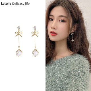 Khuyên tai dáng dài tua rua gắn đá mắt mèo và nơ bướm thời trang Tindary Store BT18