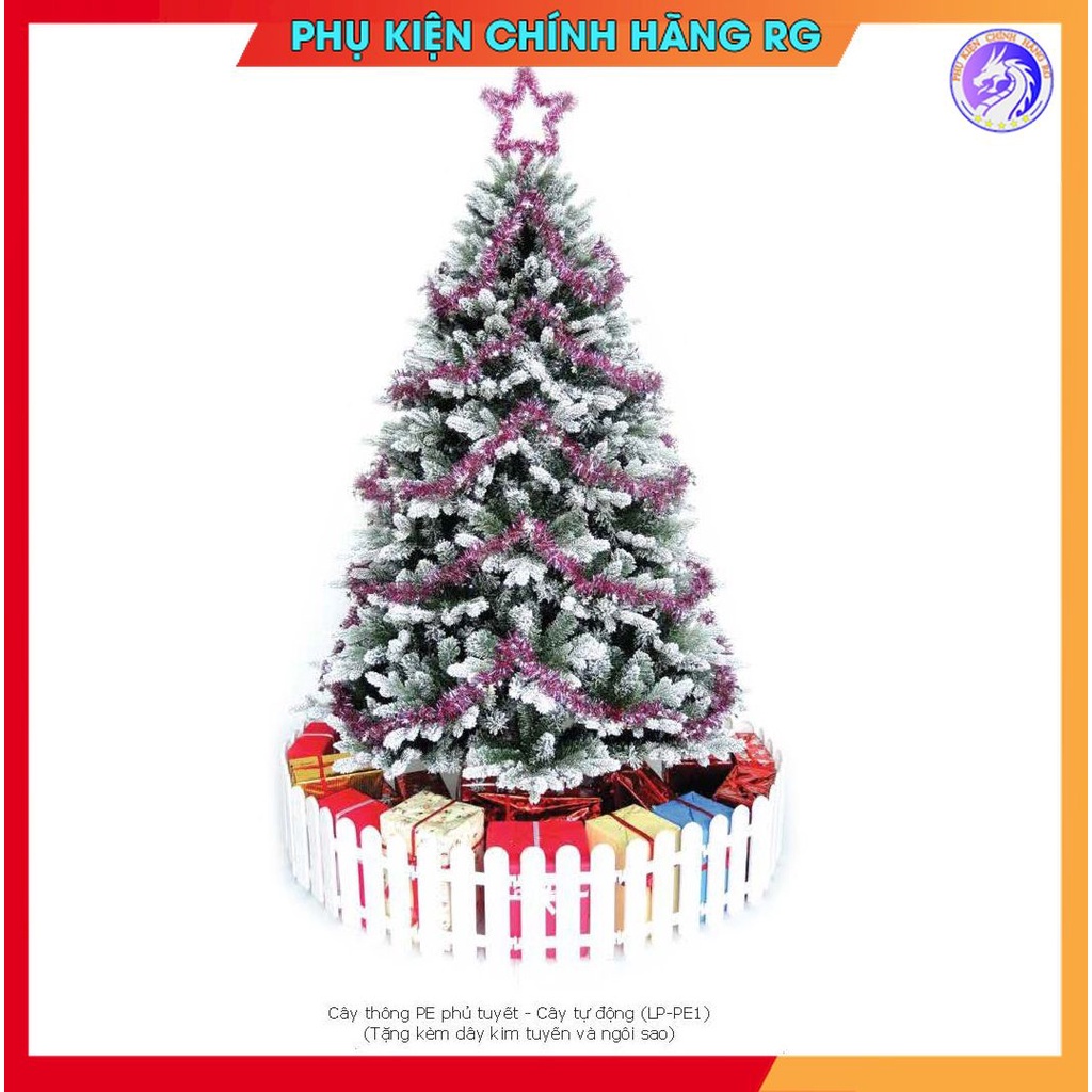 Cây thông noel phủ tuyết 3m 2m4 2m1 đủ loại size lớn chân sắt tặng kèm ngôi sao đỉnh và dây kim tuyến