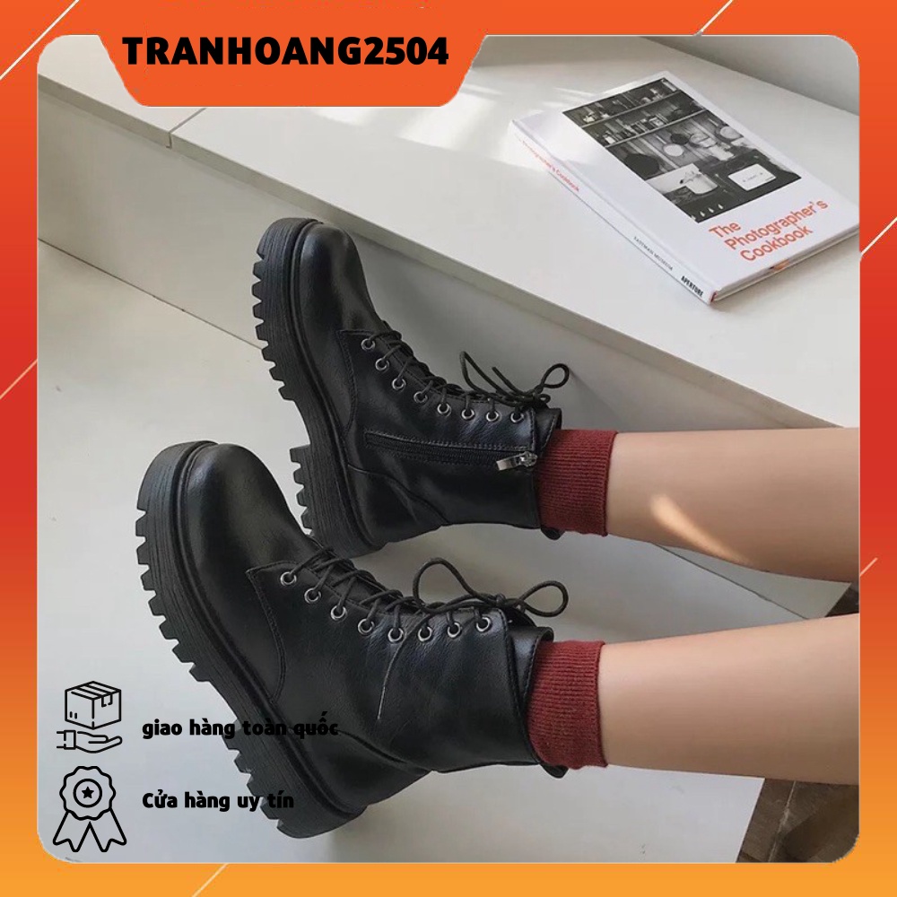 Bốt CỔ CAO ĐẾ RĂNG CƯA 5CM (ĐEN-BE) có khoá kéo basic hot hit 2020