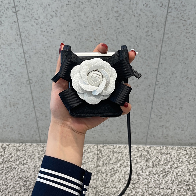 Bao Da pu Điện Thoại Nắp Lật Kèm Ngăn Đựng Thẻ Hình Hoa Trà Cho samsung galaxy z flip 5 4 3 flip4 flip3 5g