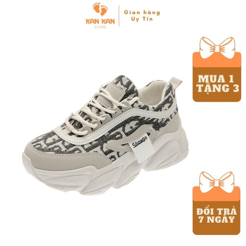 Giày Nữ Sneaker Thể Thao Trắng Đen Độn Đế Cao 5Phân KA051 KanKanStore