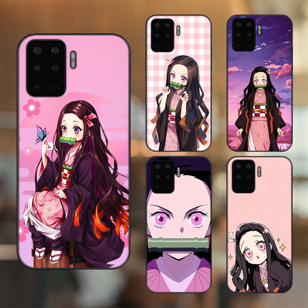 Ốp lưng Oppo A94 viền đen in hình Nezuko Kimetsu no Yaiba