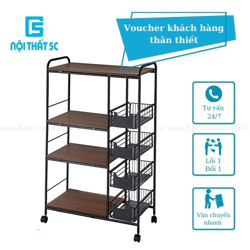 Kệ để đồ đa năng nhà bếp 3 4 tầng kép có bánh xe, thép carbon, kệ vi sóng gia vị nồi chiên không dầu thông minh đa năng