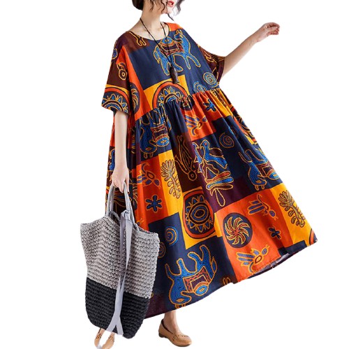 Đầm maxi ZANZEA dáng rộng tay cánh dơi in họa tiết thời trang cho nữ