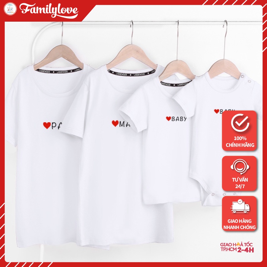 Áo Gia Đình Familylove - Mẫu Đồng Phục Gia Đình Họa Tiết Hình Trái Tim Dad,mom,baby Xinh Chất Liệu Cotton 100% Co Giãn