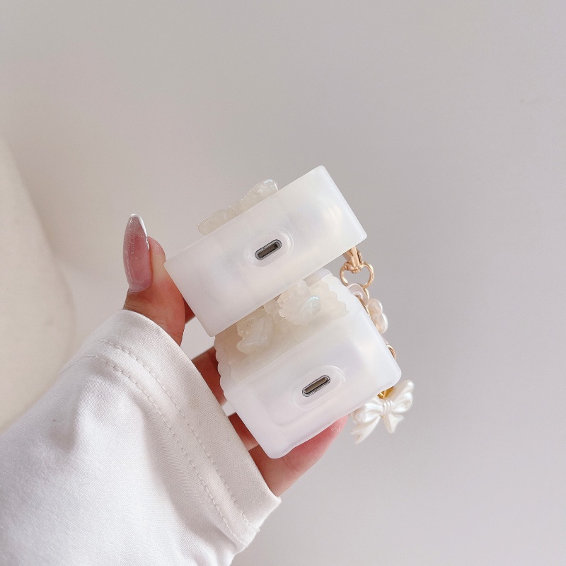 Vỏ Bảo Vệ Hộp Sạc Tai Nghe AirPods 1 2 3 Pro Đính Nơ Và Ngọc Trai Sang Trọng Thời Trang