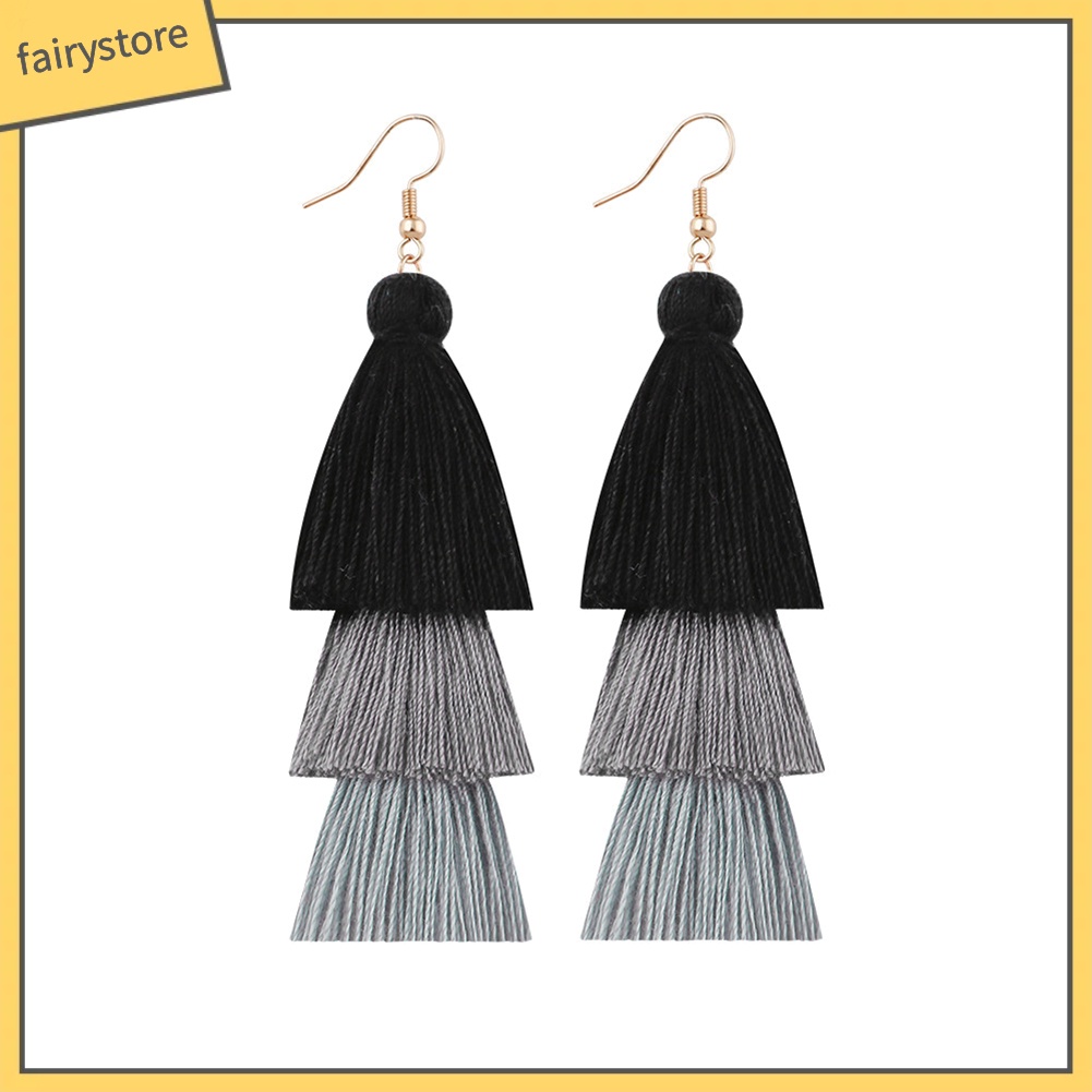 Bông tai tua rua dáng dài nhiều lớp phong cách Bohemian thời trang cá tính