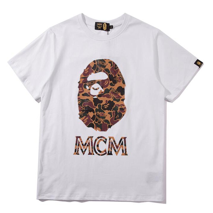 Áo Thun Chất Liệu Vải Cotton Tay Ngắn Có In Hoạ Tiết Bape Cá Tính