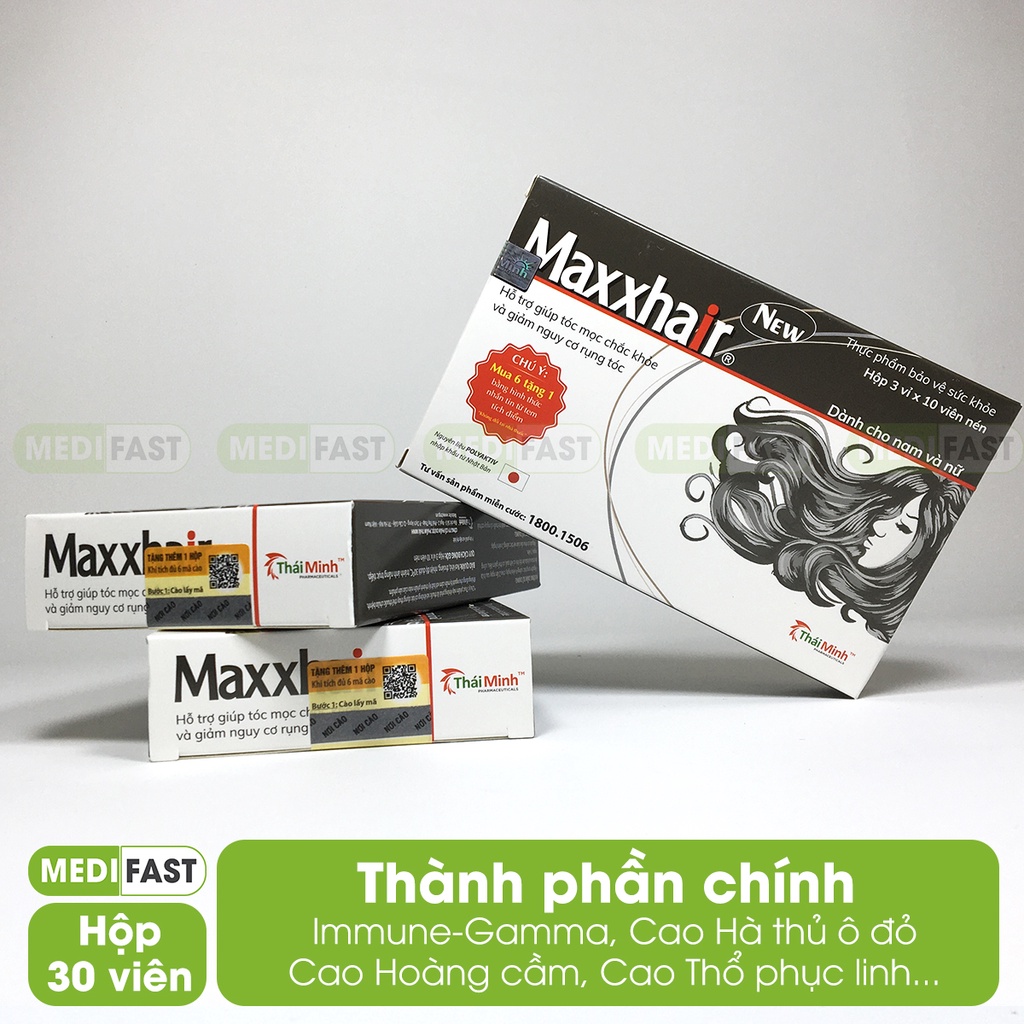 Kích thích mọc tóc Maxxhair Hộp 30 viên hỗ trợ giảm rụng tóc - Mua 6 tặng 1 bằng tem tích điểm - Maxhair từ thảo dược