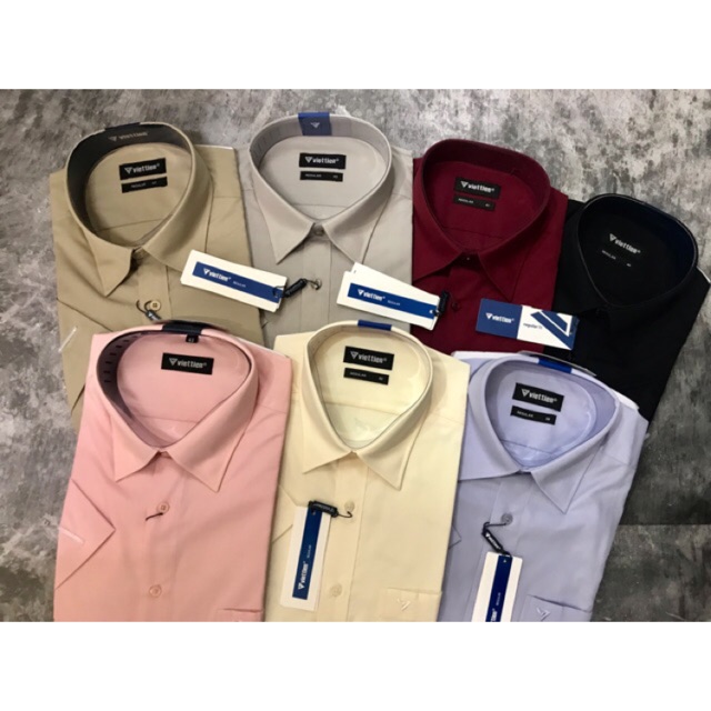 ÁO SƠMI VIỆT TIẾN MÀU TRƠN TAY NGẮN CHÍNH HÃNG GIÁ RẺ | BigBuy360 - bigbuy360.vn