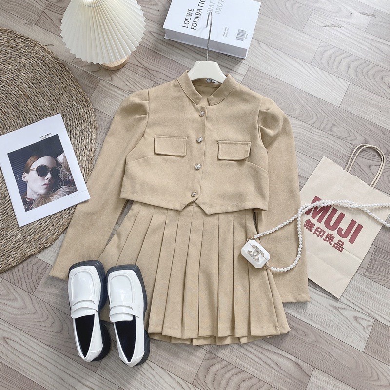 ÁO VEST NỮ MIX CHÂN VÁY XẾP LY HOTGIRL