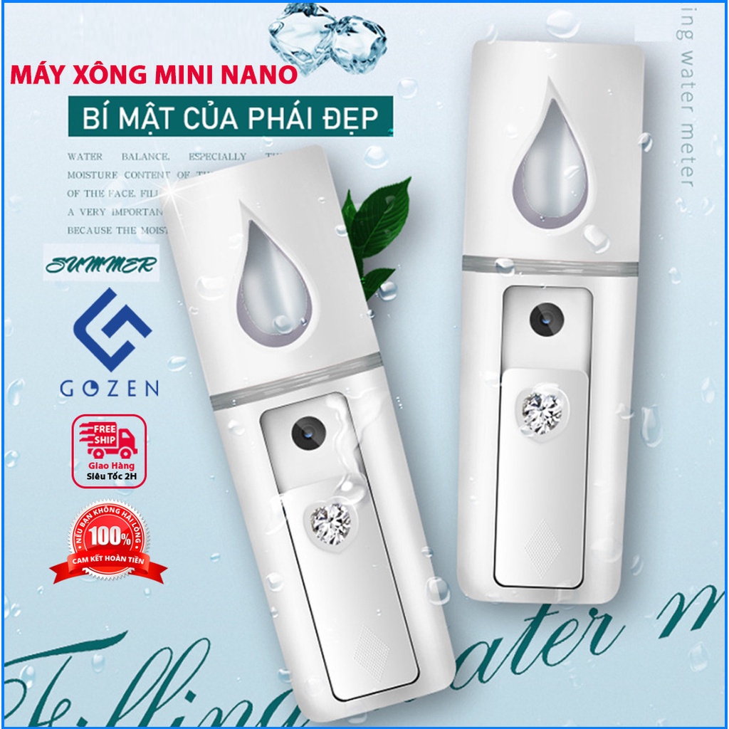 Máy xông mặt mini phun sương tạo ẩm, máy xông mũi họng công nghệ nano mini tiện lợi có gương soi tại GozenMall