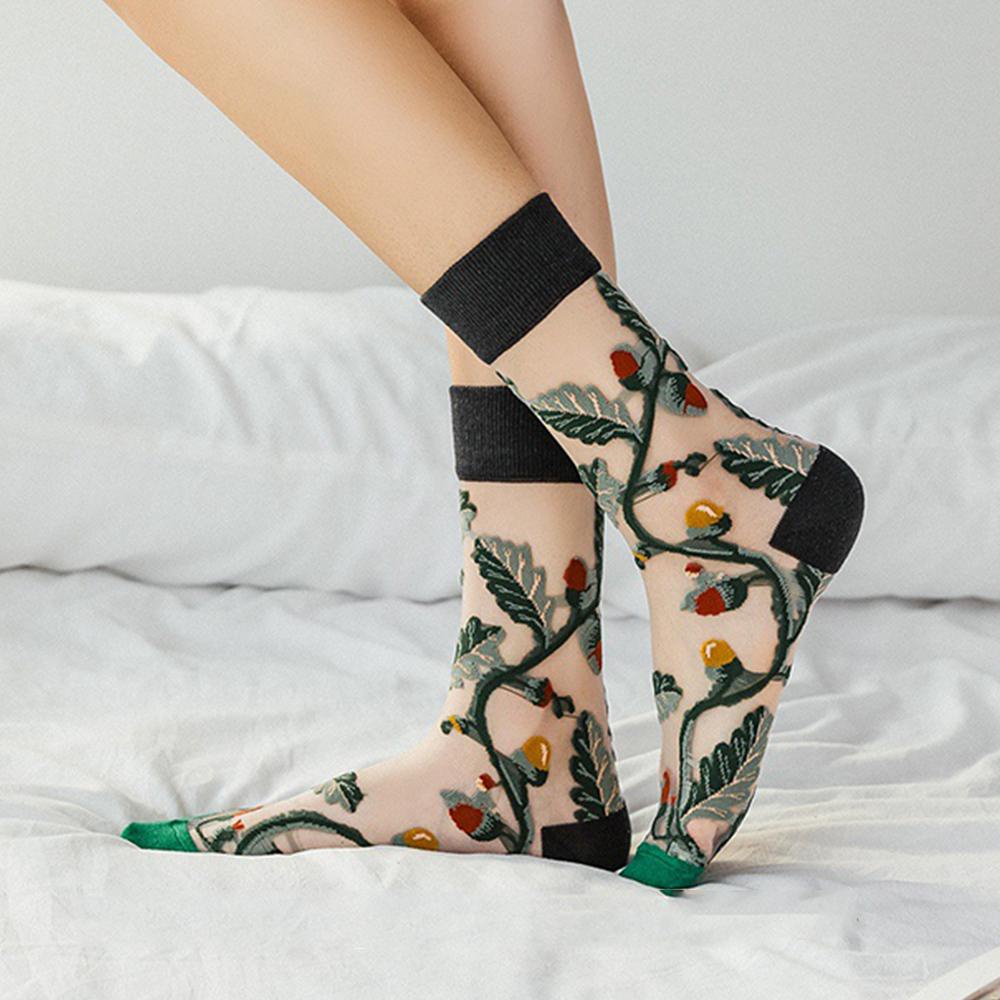 FORBETTER Vớ Lưới Thêu Hoa Xinh Xắn Cho Nữ