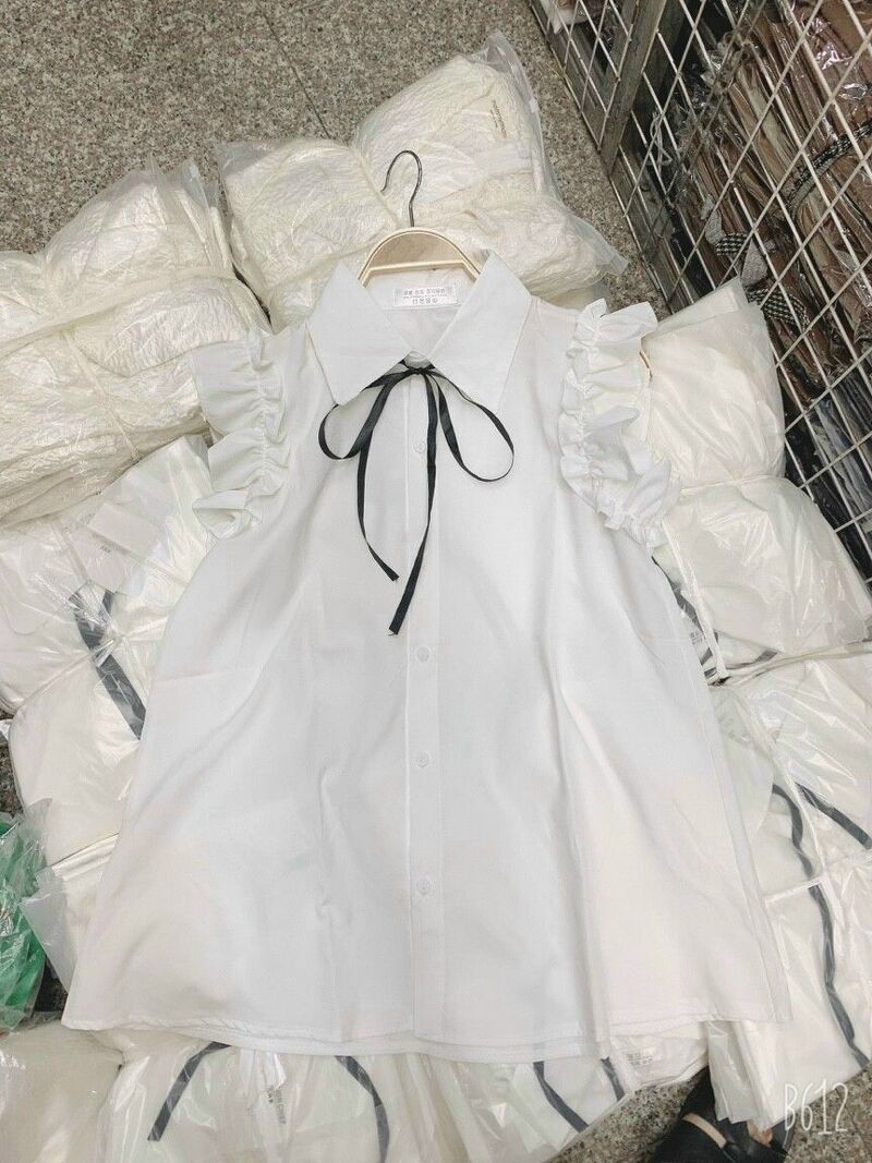 áo sơ mi nơ nhỏ tiểu thư tay bèo sát nách cánh tiên fom rộng