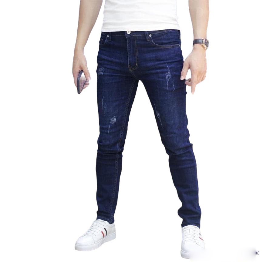 Quần jean nam xanh trơn không rách gối chất bò cao cấp co dãn 4 chiều cực đẹp, quần rin nam mtshop nhiều mẫu mới ms053