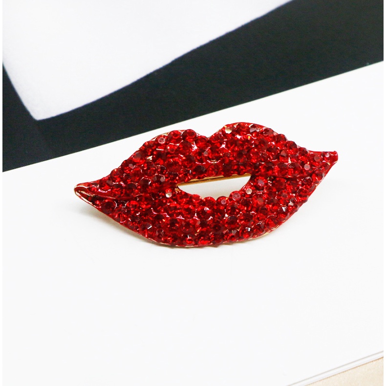 Ghim Cài Áo Hình Đôi Môi Đính Đá Nhân Tạo Thời Trang Cho Nữ