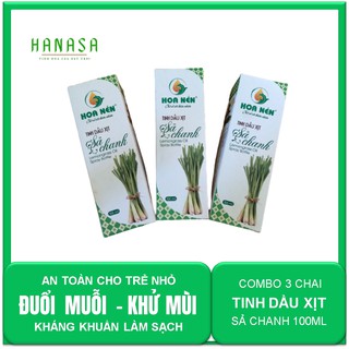 TINH DẦU XỊT SẢ CHANH COMBO 3 CHAI 100ML HIỆU HOA NÉN ĐUỔI MUỖI, KHÁNG KHUẨN, THƠM PHÒNG[GIÁ SỈ][KHỬ MÙI]