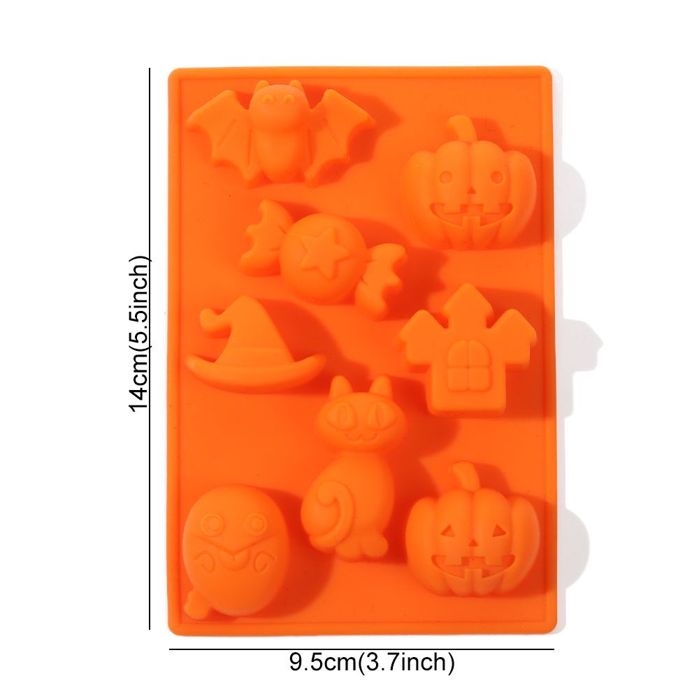 JANE DIY Halloween Chocolate Mold Christmas Holiday Cake Decorating Tools Broom Pumpkin Ghost Bat Witch Cat Shape Fondant Decoration Silicone Baking 8 Cavities Cake Mold