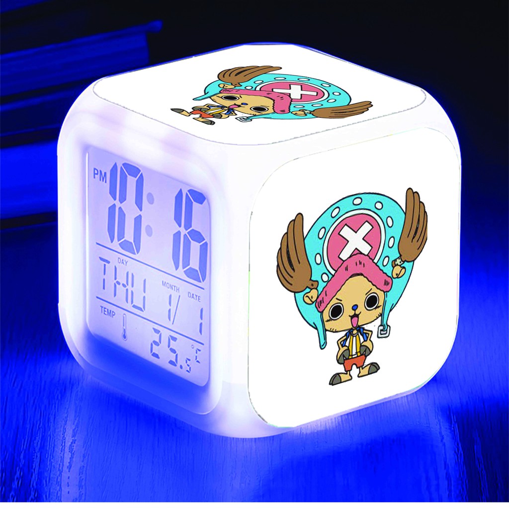 Đồng hồ báo thức để bàn in hình ONE PIECE ĐẢO HẢI TẶC chibi anime đèn LED đổi màu