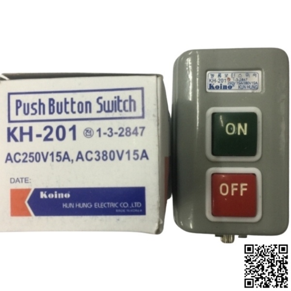 Công tắc bấm dính 3 pha KH-201 công tắc nguồn 10A, điện áp 380VAC tắt mở trực tiếp động cơ điện