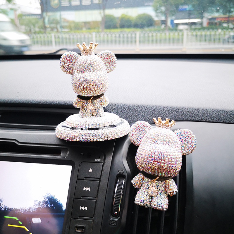 Tượng Gấu Đính Đá Kèm Sáp Thơm Nước Hoa Đặt Trang Trí Taplo Xe Ô Tô