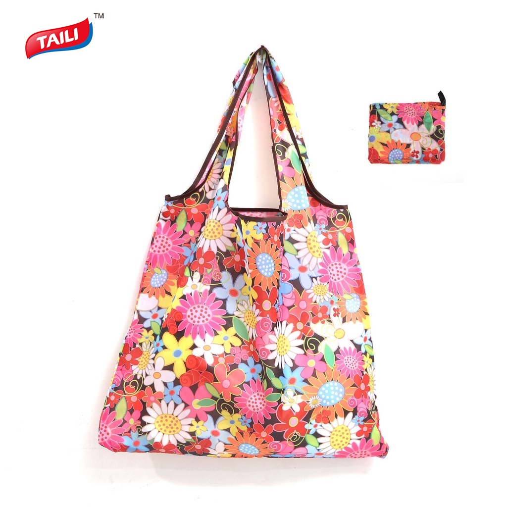 Túi mua sắm TAILI hình vuông cỡ lớn in họa tiết hoa sáng tạo kiểu Nhật Bản