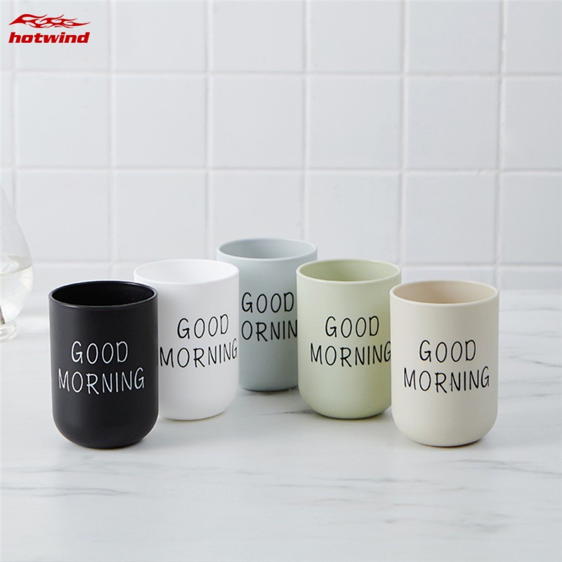 HW Simple Nordic Style Travel Portable Washing Cup Good Morning Couple Cup Plastic Toothbrush Cup