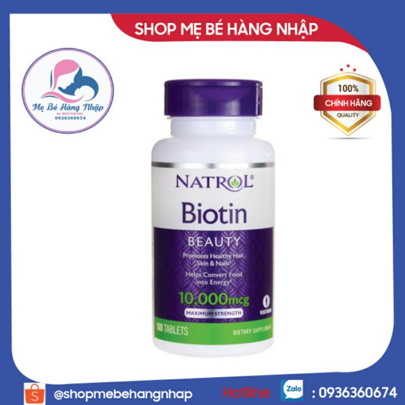 Viên Uống Hỗ Trợ Mọc Tóc Và Chống Rụng Tóc Natrol Biotin Beauty 10,000mcg Hộp 100v