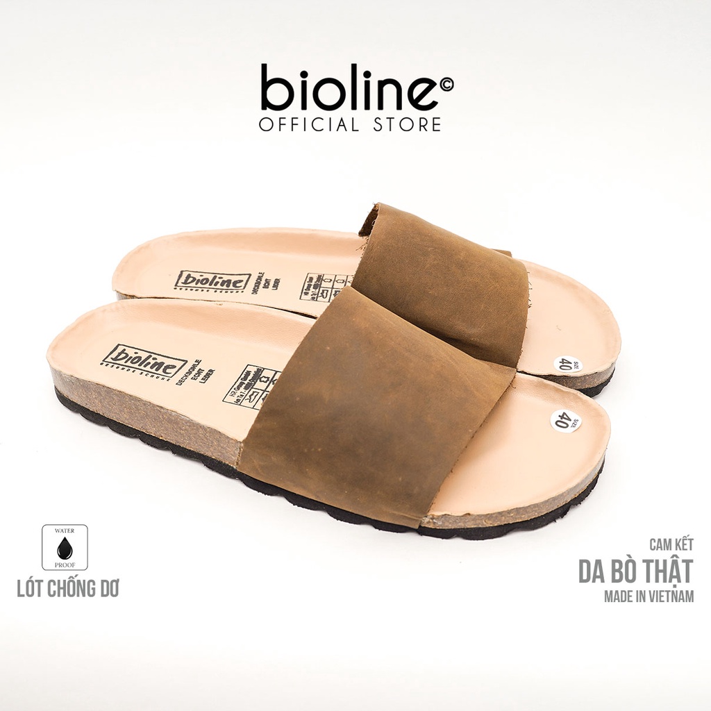DK05-LÓT CHỐNG NƯỚC - Dép đế trấu BIRKEN da bò thật nam nữ unisex, dép da bò nguyên tấm chính hãng BIOLINE - D05