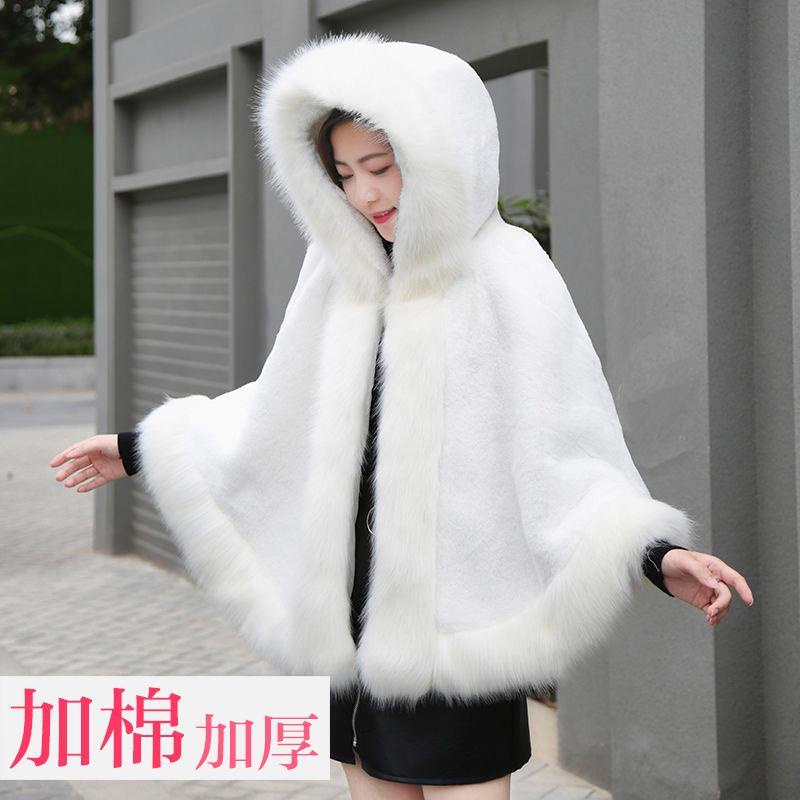 □Áo Choàng Có Mũ Trùm Bằng Lông Cáo Dày Dặn Phong Cách Thu Đông Mới