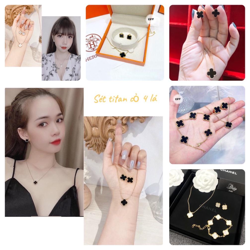 Sét trang sức titan cỏ bốn lá, bộ nữ trang titan tiểu thư, phụ kiện trang sức Hari korea accessories