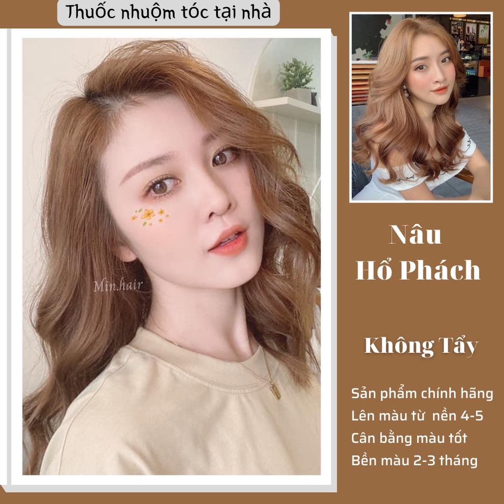 Thuốc nhuộm tóc Nâu, thuốc nhuojm tóc Nâu Hổ Phách tặng kèm oxy trợ dưỡng và bao tay, MIN.HAIR