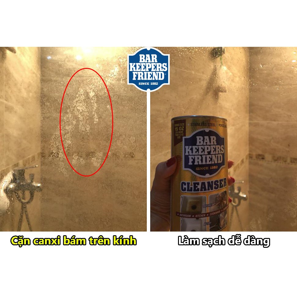 Bột làm sạch vách kính tẩy cặn canxi, làm sạch xoong nồi bar keepers friend bkf