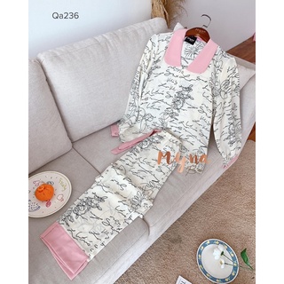 Bộ mặc nhà pyjama dài tay chất lụa mềm mịn: Qa236