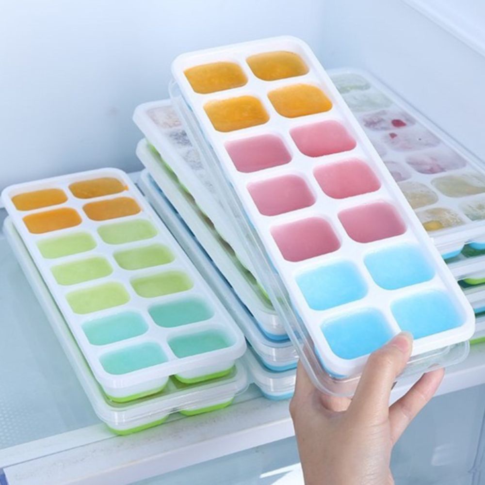 Khay đá có nắp đậy silicon 14 viên, khay đựng đá tủ lạnh, làm đá, thạch, kem bảo quản chống mùi tuyệt đối