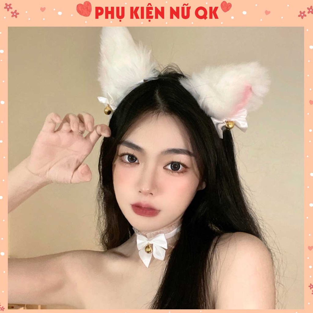 Bờm cài tóc nữ tai mèo đen trắng có chuông và không chuông, bờm tóc tai mèo Cosplay xinh xắn cho nữ BD9