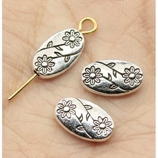 Set 20 Hạt Xỏ Lỗ Hình Oval Mạ Bạc Làm Trang Sức Thủ Công