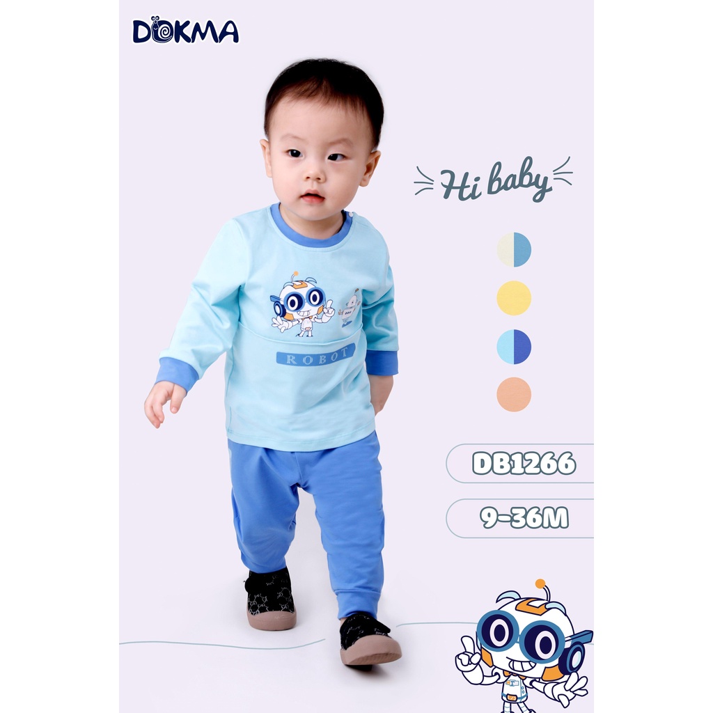 (6->36 tháng) Bộ dài tay bé trai bé gái Dokma - Chất cotton hữu cơ mềm mát, thoáng khí, co giãn tốt (DB1266)