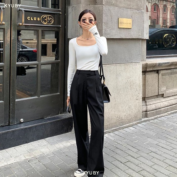 Áo croptop tay dài cổ vuông KYUBY Áo Thun dài tay cổ vuông dáng croptop