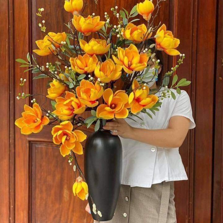 Lọ hoa Bình hoa decor trang trí dáng vintage - Gốm sứ Bát Tràng cao cấp - Đen