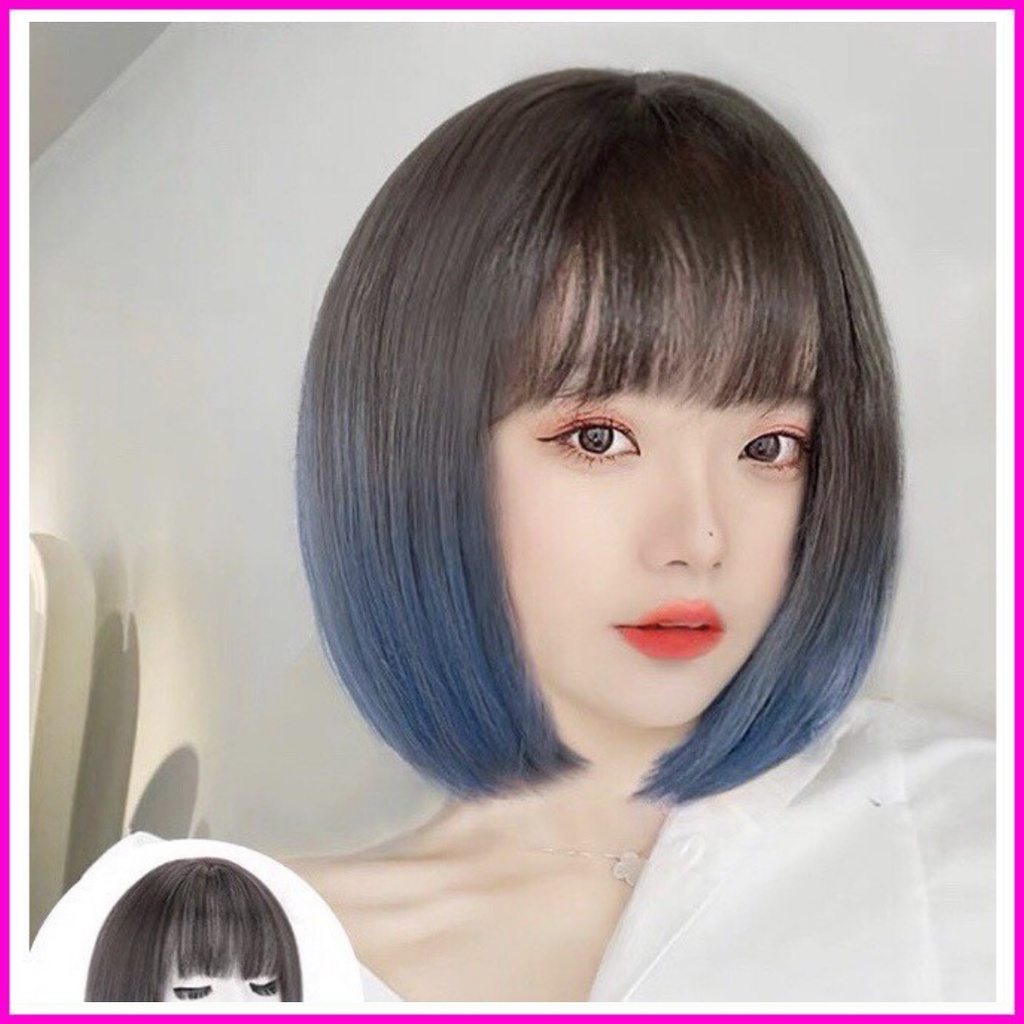 Tóc giả nữ nguyên đầu vic omber xanh tăng lưới 8078