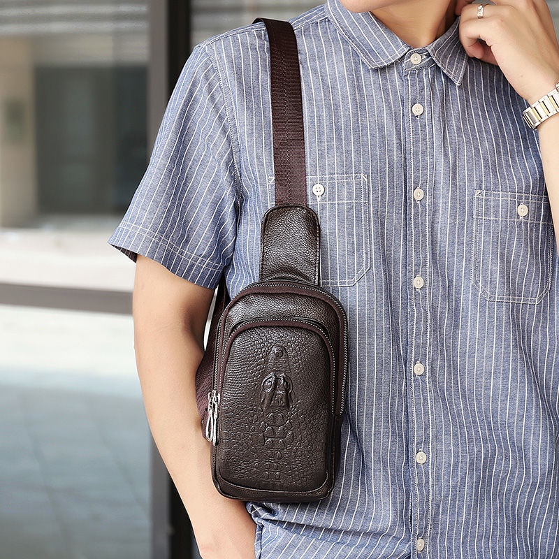 Túi đeo chéo da cá sấu Mini thời trang dành cho nam